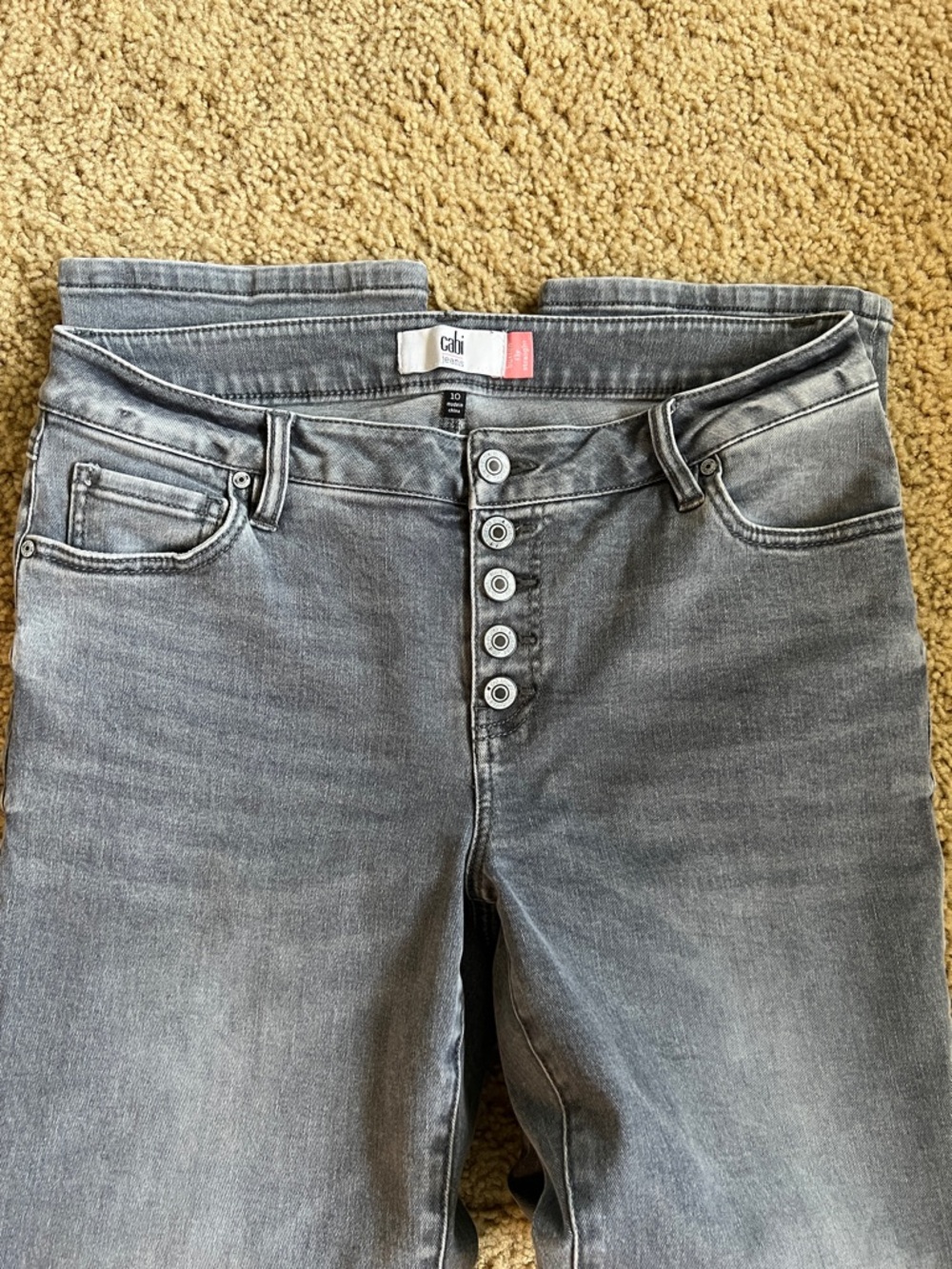 CAbi Button Fly Straight Leg Jeans in Washed Gray